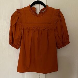 Ulla Johnson Terracotta Ruffle Blouse